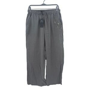 Disturbia Koax Green Cotton Check Mushroom Eye Embroidered Wide Leg Pants US 10